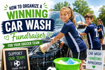 Youth soccer team holding a successful soccer team car wash fundraiser.