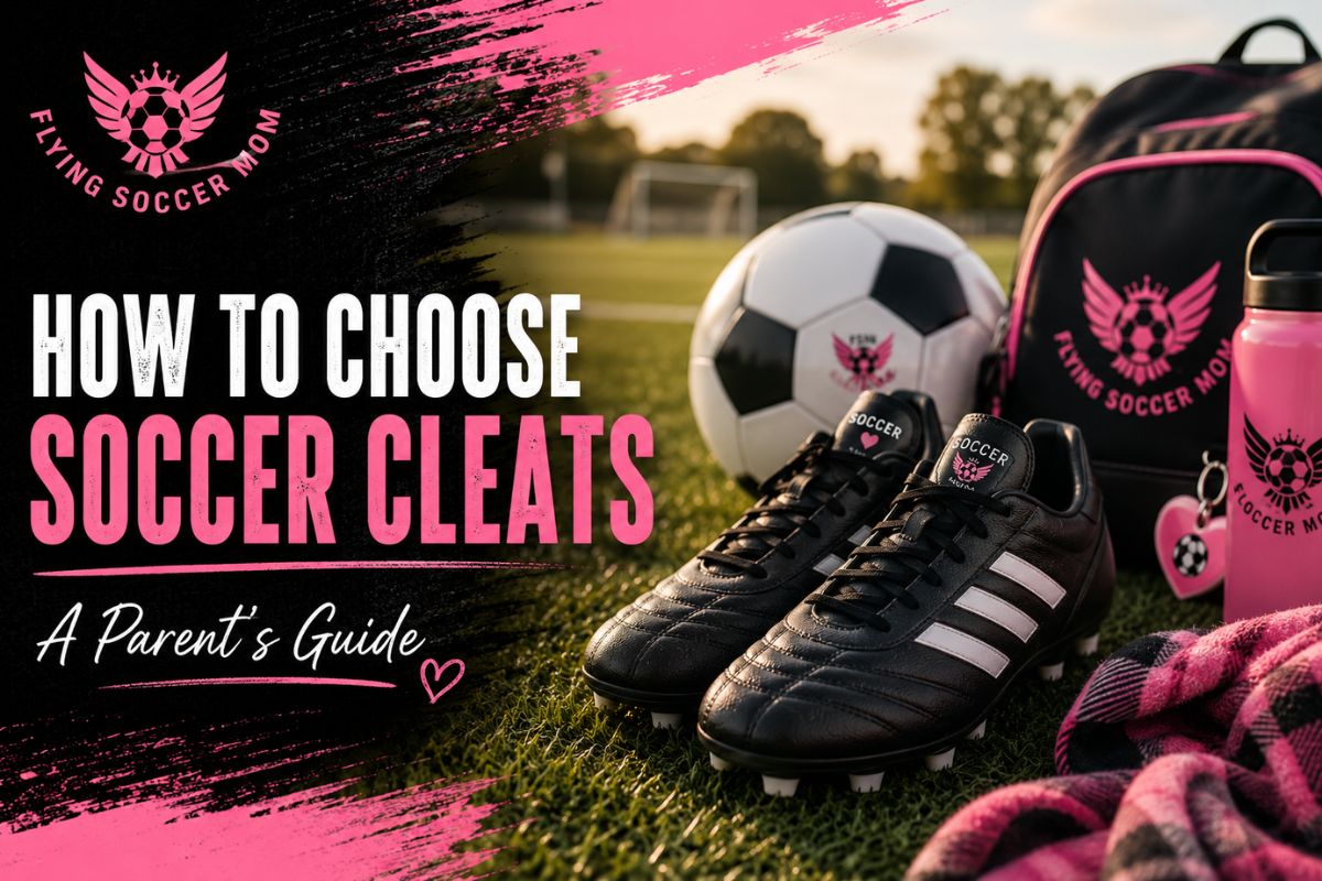 How to choose soccer cleats: black soccer cleats and soccer gear on a field