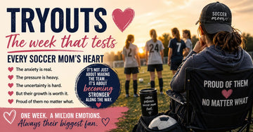 Soccer mom watching child at tryouts feeling anxious and emotional during youth soccer evaluation