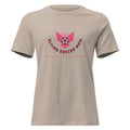 Flying Soccer Mom relaxed fit game day tee in heather stone with pink winged soccer ball graphic