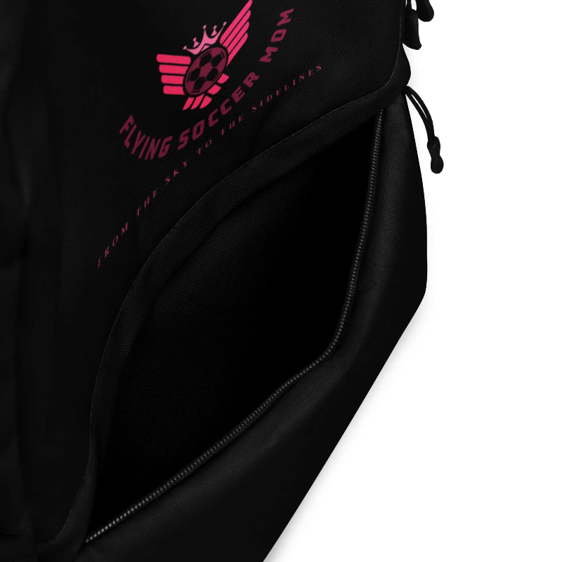 Flying Soccer Mom Backpack Black Right outside poicket