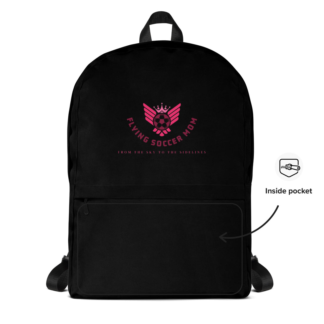 Flying Soccer Mom Backpack Black pocket