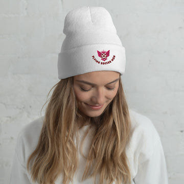 soccer mom beanie white worn by model