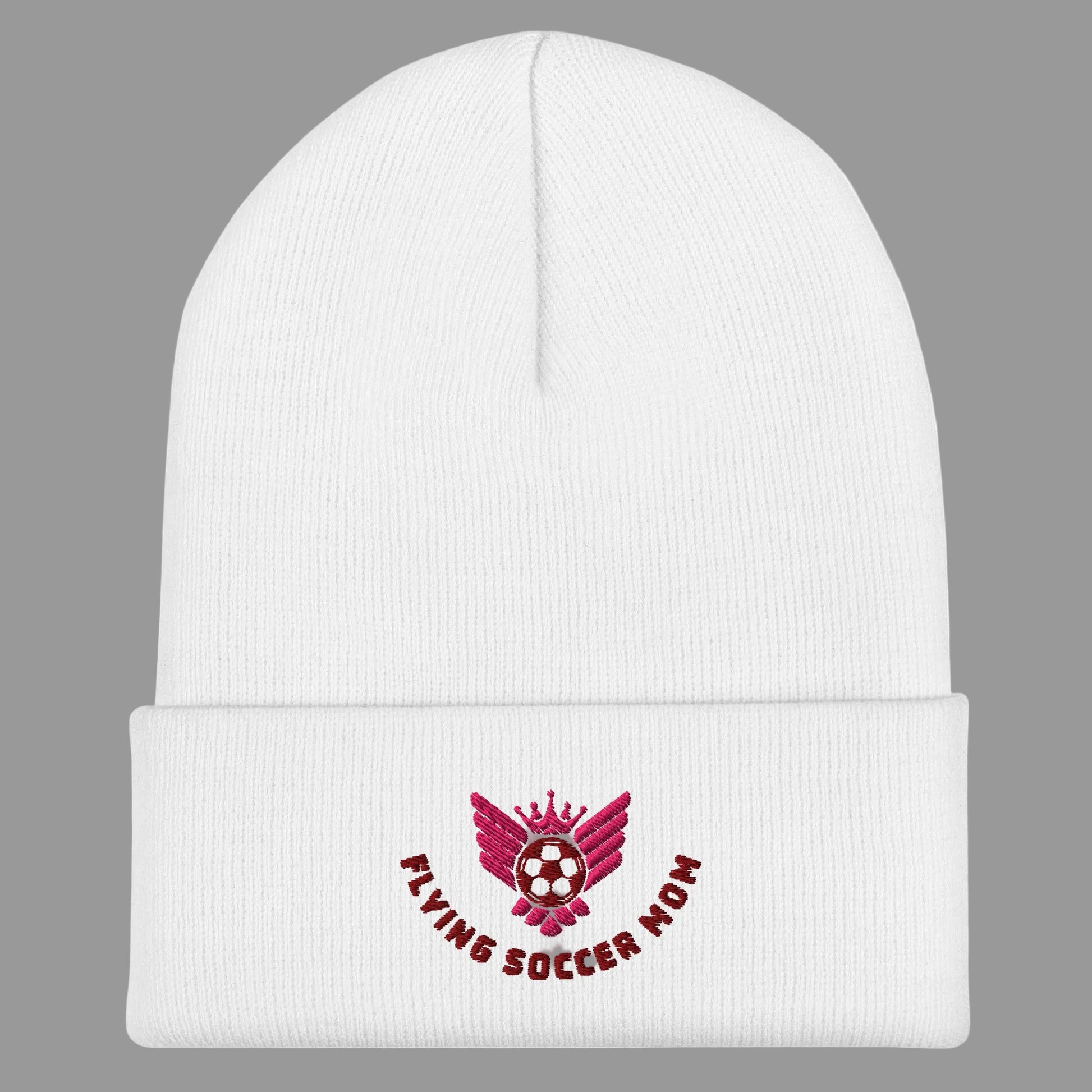 Soccer Mom Beanie White Flat mockup