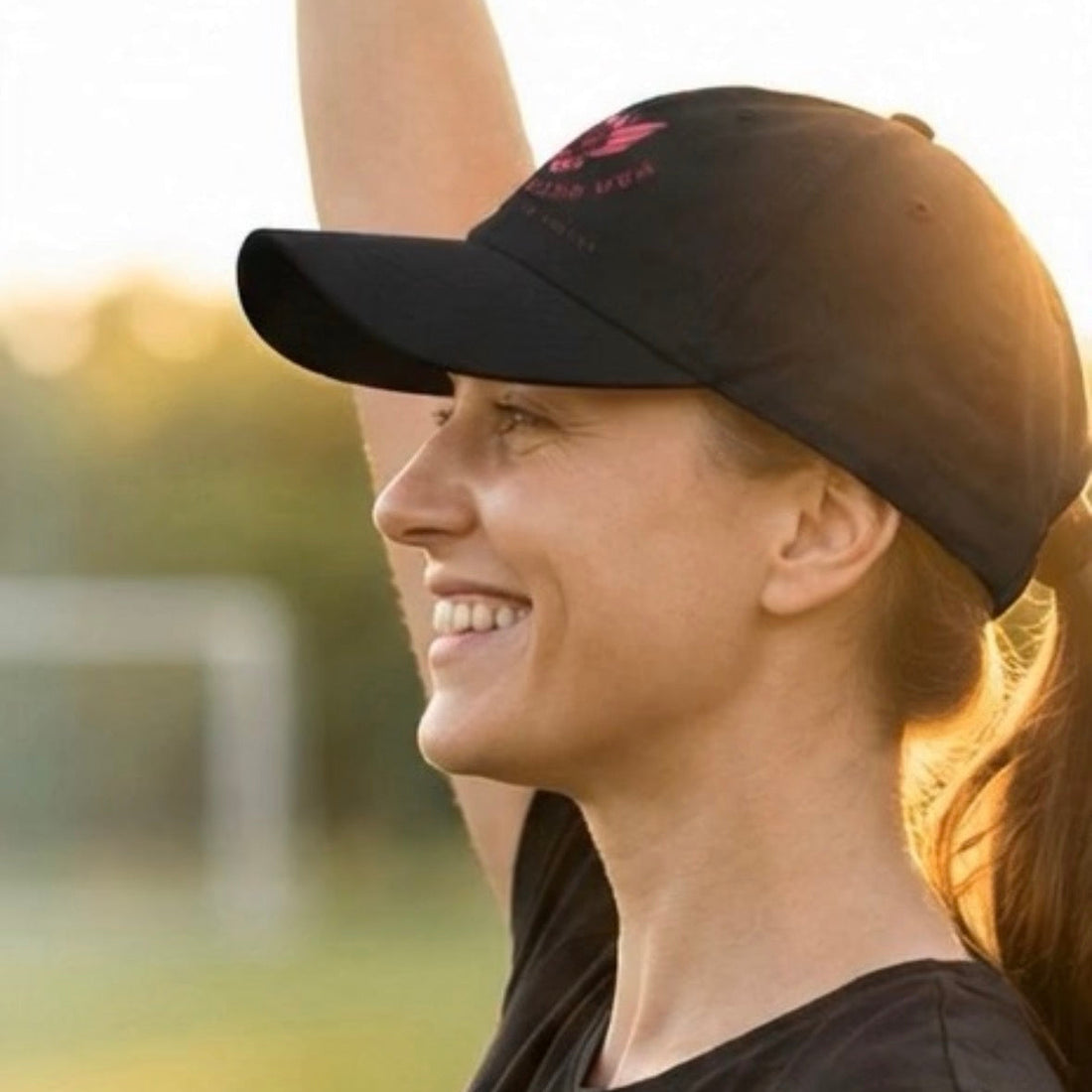 Mom wearing a Soccer Mom Hat cheering