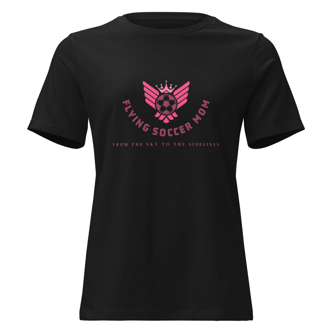 Flying Soccer Mom t shirt relaxed fit lifestyle in soccer field