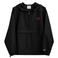 Black soccer Mom windbreaker with a red logo on a white background