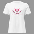 Flying Soccer Mom relaxed fit game day tee in white with pink winged soccer ball graphic