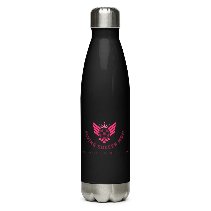 Black soccer mom water bottle clean product image on white background