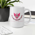 Soccer mom coffee mug with a soccer ball design and text, perfect for game days.